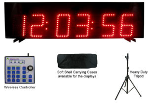 Race clock, digital display, tripod, gell cell, wireless keypad