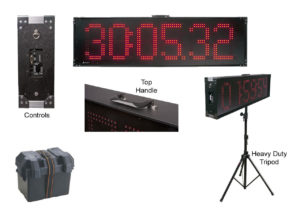 Race clock, digital display, wireless keypad, external gell-cell, tripod