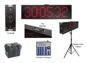 Race Clock, digital display, wireless controller, tripod